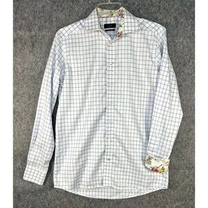 ETON Contemporary Fit Dress Shirt 41/16 Large Gingham Floral Flip Cuff